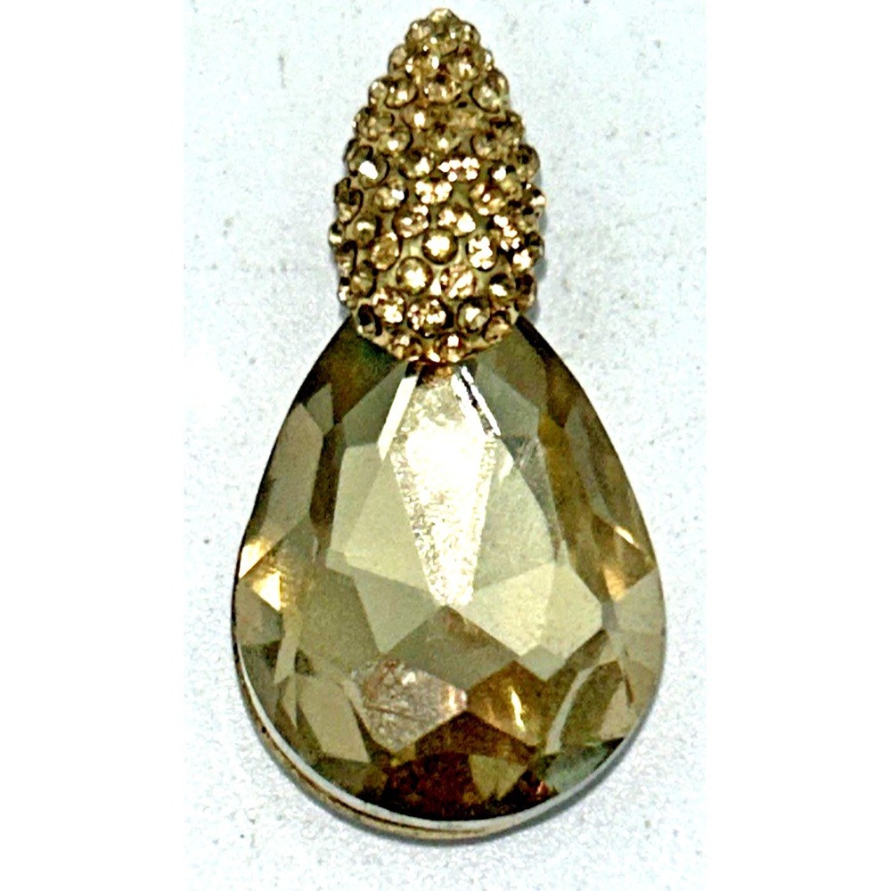 Vintage Champagne Gemstone‎ Pendant Faceted Glass Pear Cut Teardrop 1.5"